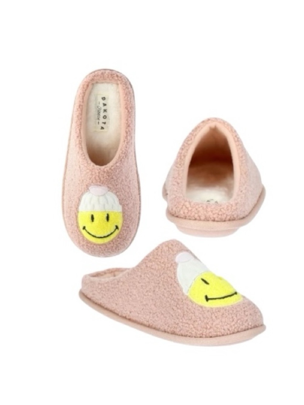 Dakota Fleece Pink Smiley Slippers